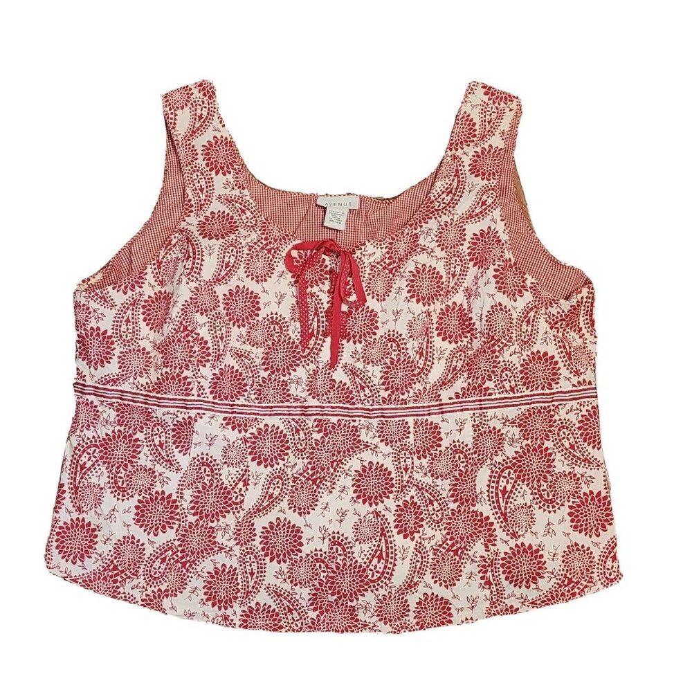 Avenue‎ Crop Tank Top Womens Plus Size 26/28 Red & White Paisley Floral Picnic